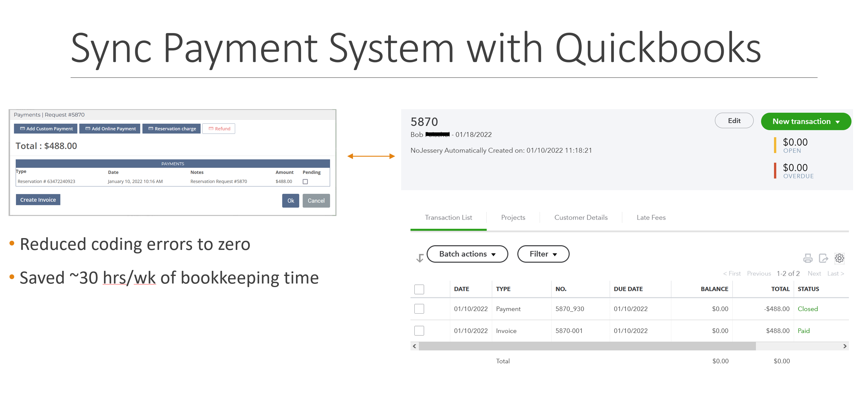 Screenshot of NoJessery Quickbooks integration